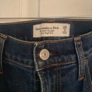 Abercrombie & Fitch Curve Love Ankle Straight Ultra High Rise Dark Jeans